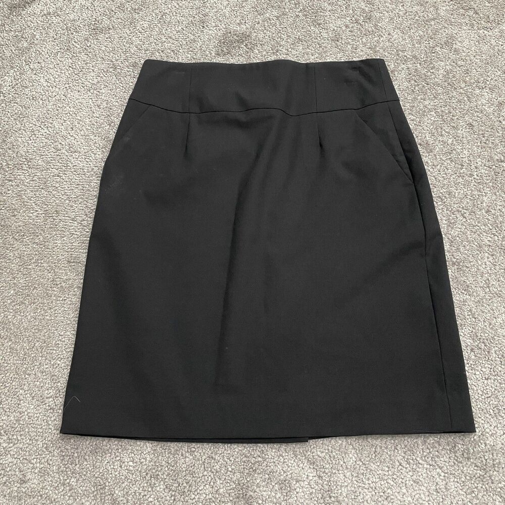 Banana Republic Knee Length Pencil skirt Womens 0 Petite Black Wool Slit Stretch